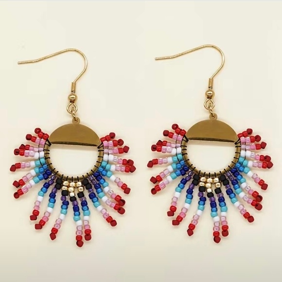 Handmade MIYUKI Chic Beads Tassel Fringe Bohemian Earrings - Picture 2 of 3